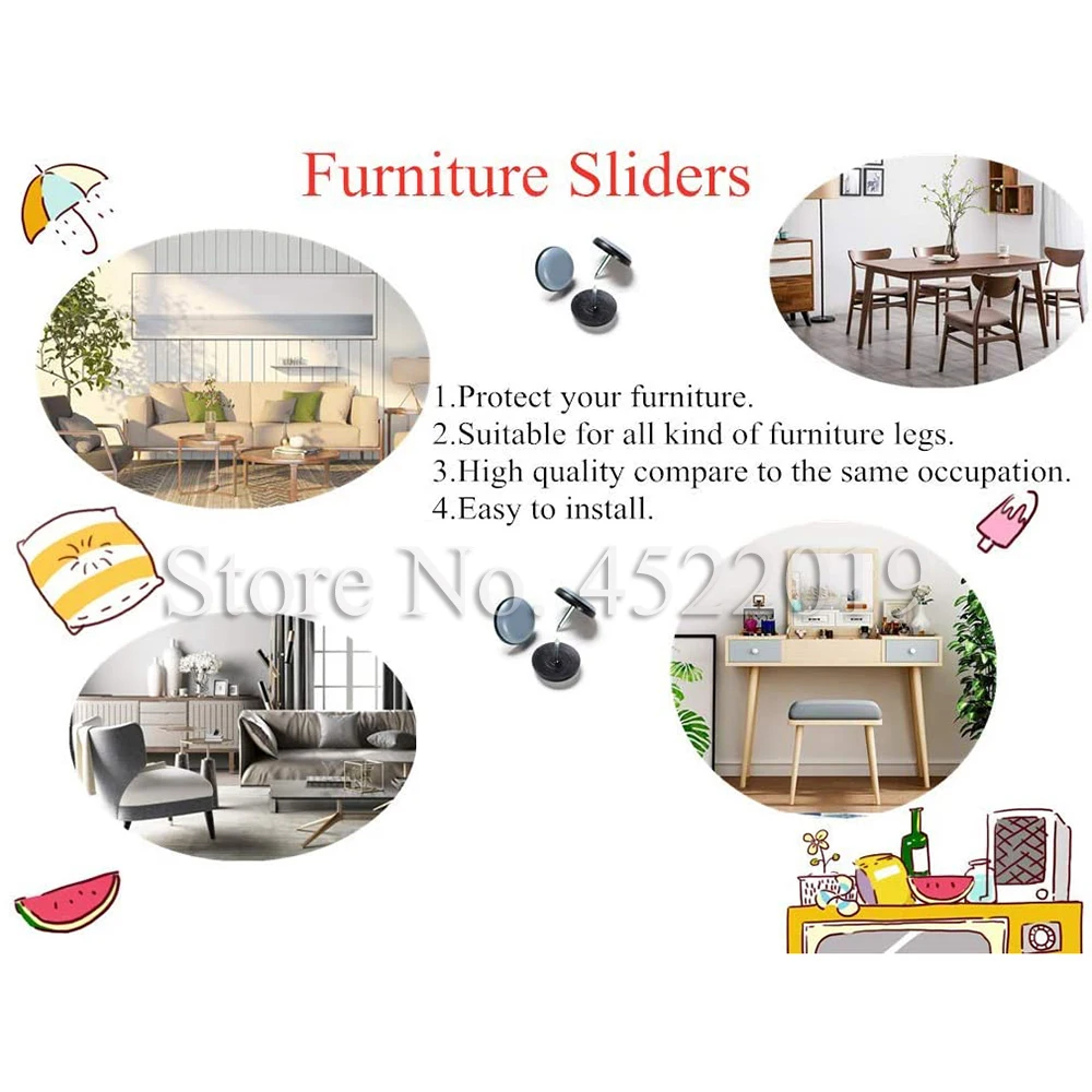 48Pcs Furniture Glide,Nail-on Plastic Slider Pad Floor Protector for Wooden Leg Feet of Chair Table Sofa(Φ19mm or 0.75