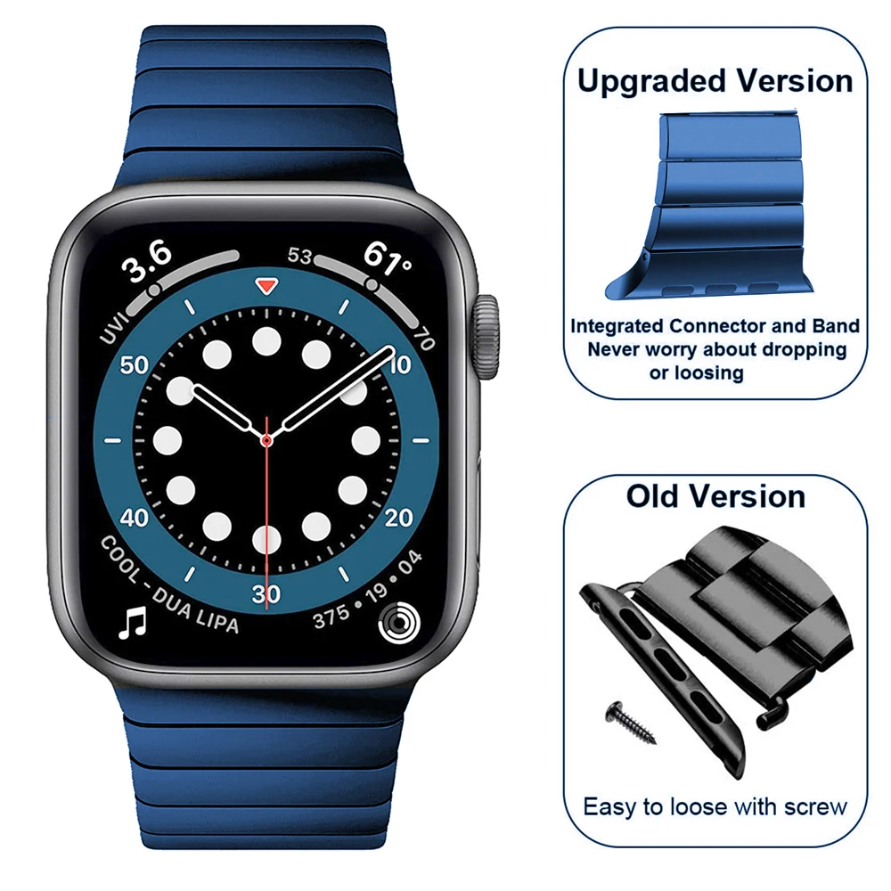 for apple watch 6 band series 7 5 4 se 44mm 40mm Link Bracelet for iwatch 3 42mm 38mm strap Stainless Steel Business bands blue