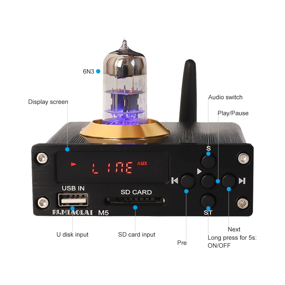 Мини-усилитель PJ.MIAOLAI, Bluetooth 5,0, 6N3
