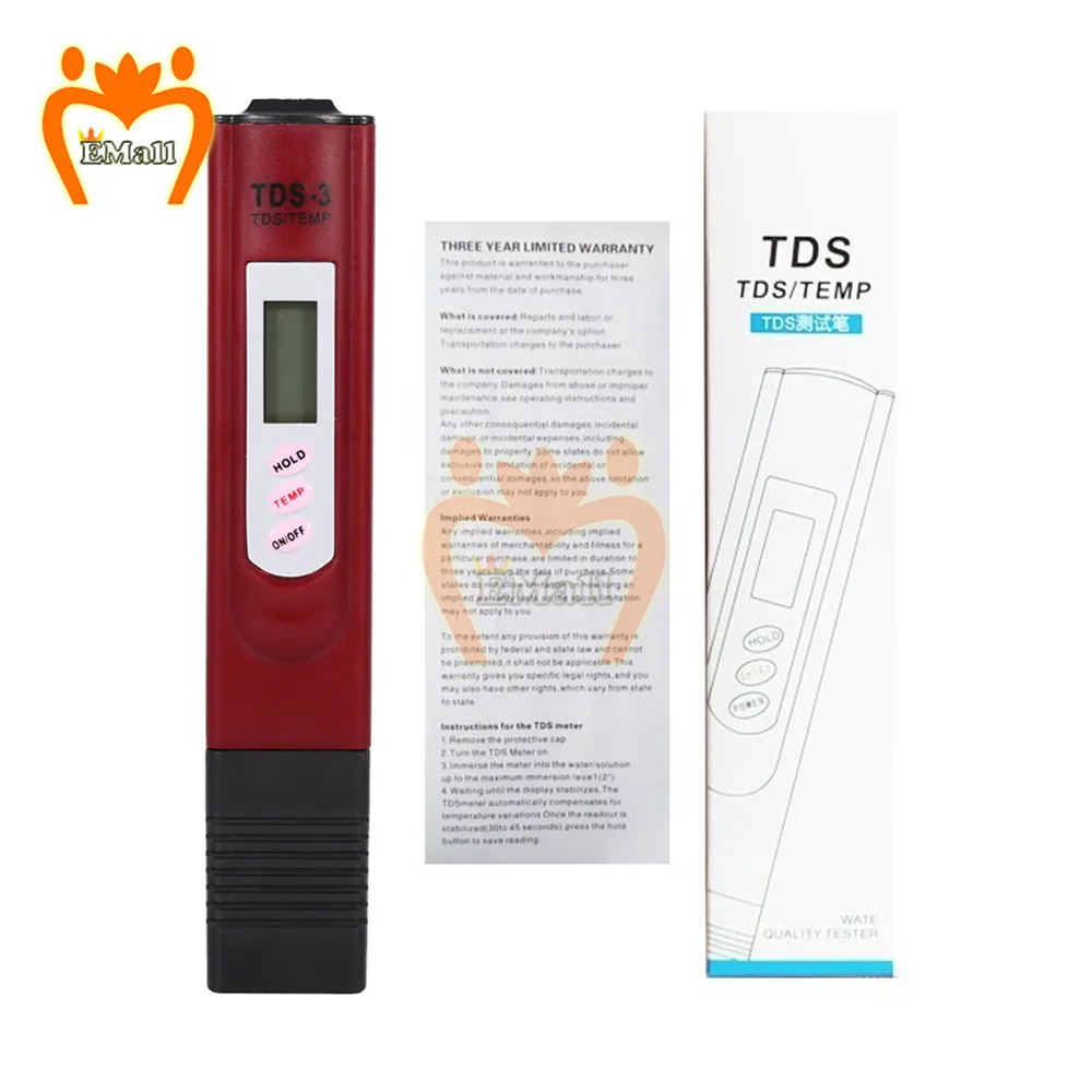 Portable Digital Water Filter Measuring Pen Meter Water Quality Purity Tester 0-990ppm TDS Meter Tool With Battery Thermometer