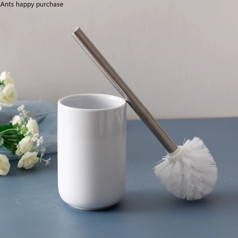 White Ceramic Bathroom Toiletries Lotion Bottle Mouth Cup Toothbrush Holder Toilet Brush Wash 5-piece Set Bathroom Accessories