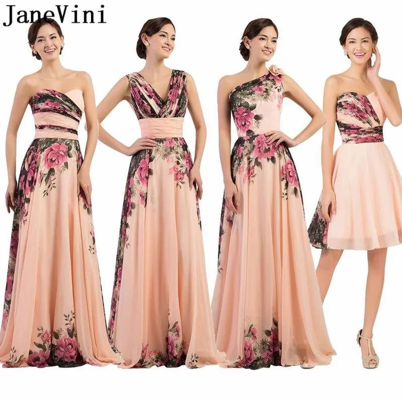 

JaneVini Elegant Floral Long Bridesmaid Dresses for Wedding Party Women Short Formal Party Gown vestido largo fiesta barato 2020