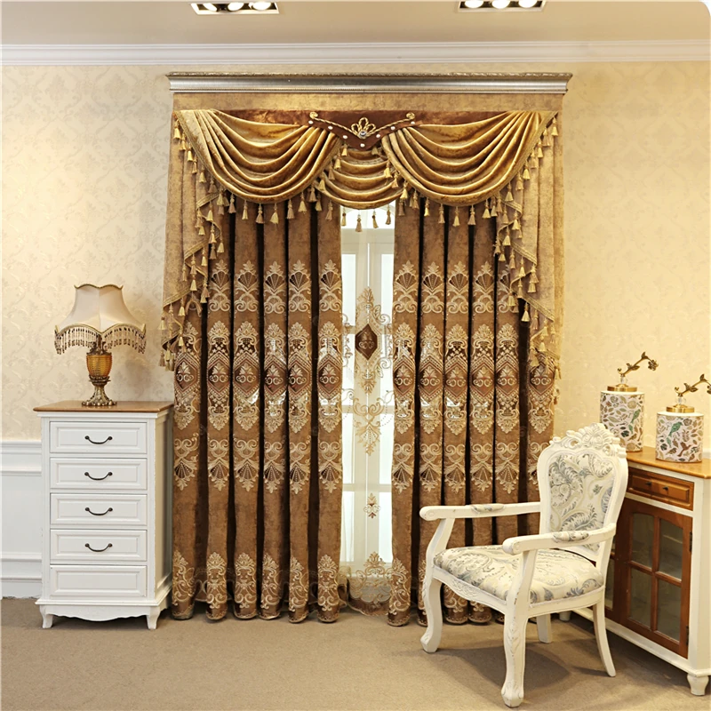 

European and American luxury villa embroidered blackout curtains for living room windows and bedrooms with high-quality curtains