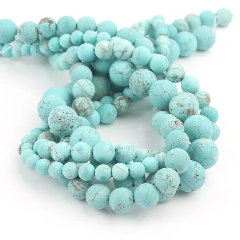 Polish Round Matte Frosted Blue Turquoises Natural Stone Beads Amazonite Watermelon Loose Beads for Bracelet Jewelry Making 15\'\'