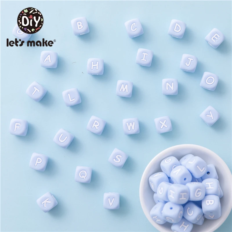 Let's Make Candy Bule Alphabet Letter Beads Set DIY Baby Teether Bead 12mm BPA FREE For Children Christmas Gifts