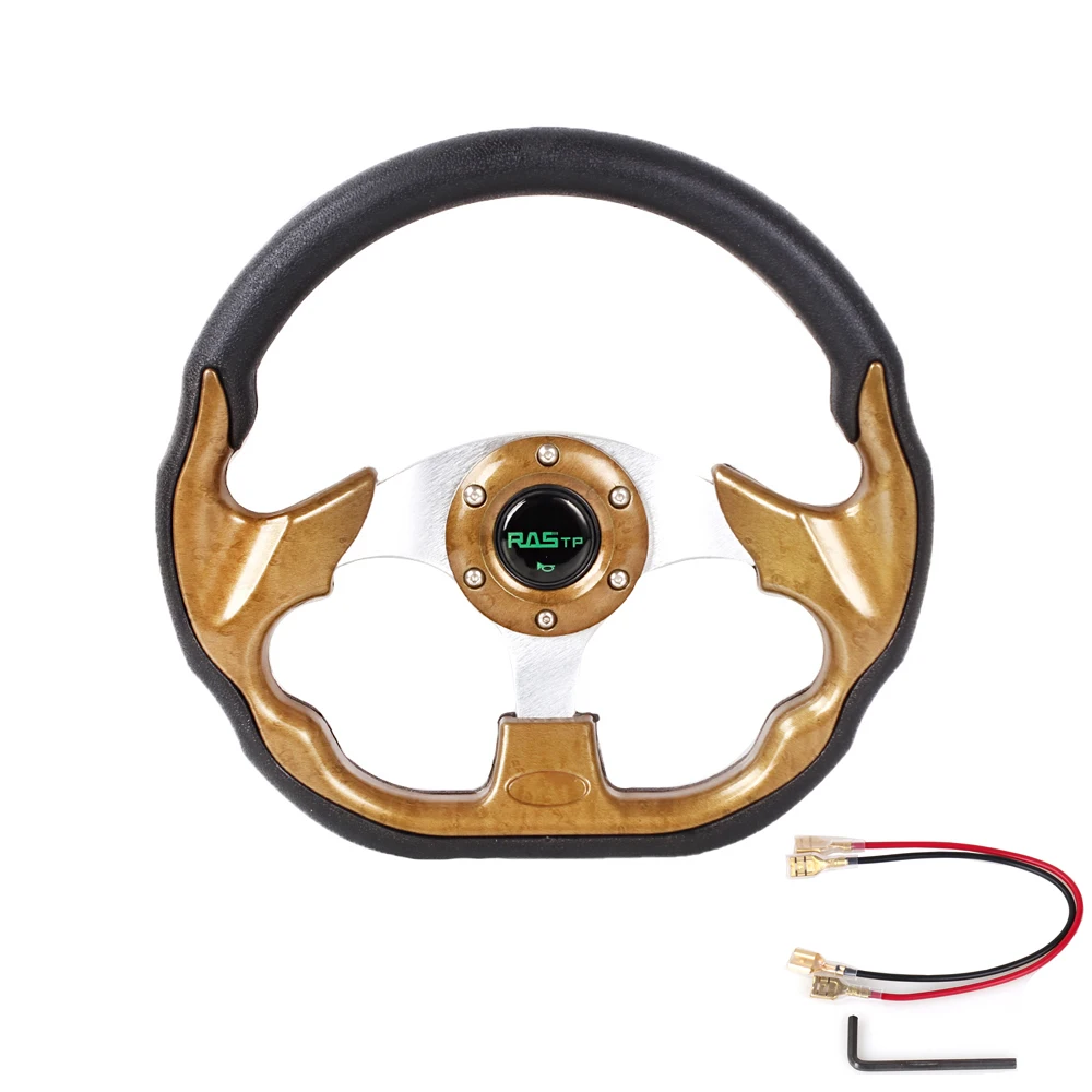 RSATP-Universal 13 Inch Steering Wheel PU Leather F1 Hub ButtonFor Sports Racing Golf Cart  RS-STW031