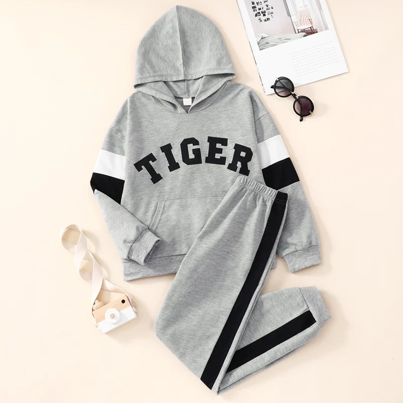 

New Spring Fall Kids Clothes Set Cotton Casual Letter Long Sleeve Hoodied Tops+trousers 2 Pcs Sets Sport Children Clothes 5-10Y