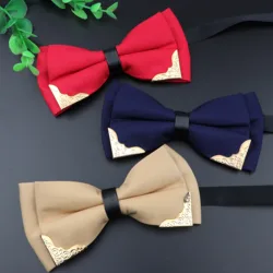 Men's Bow Tie Metal Head Solid Noble Classic Double Layer Polyester Butterfly Bowtie Cravat Bowties Female Male Neckwear