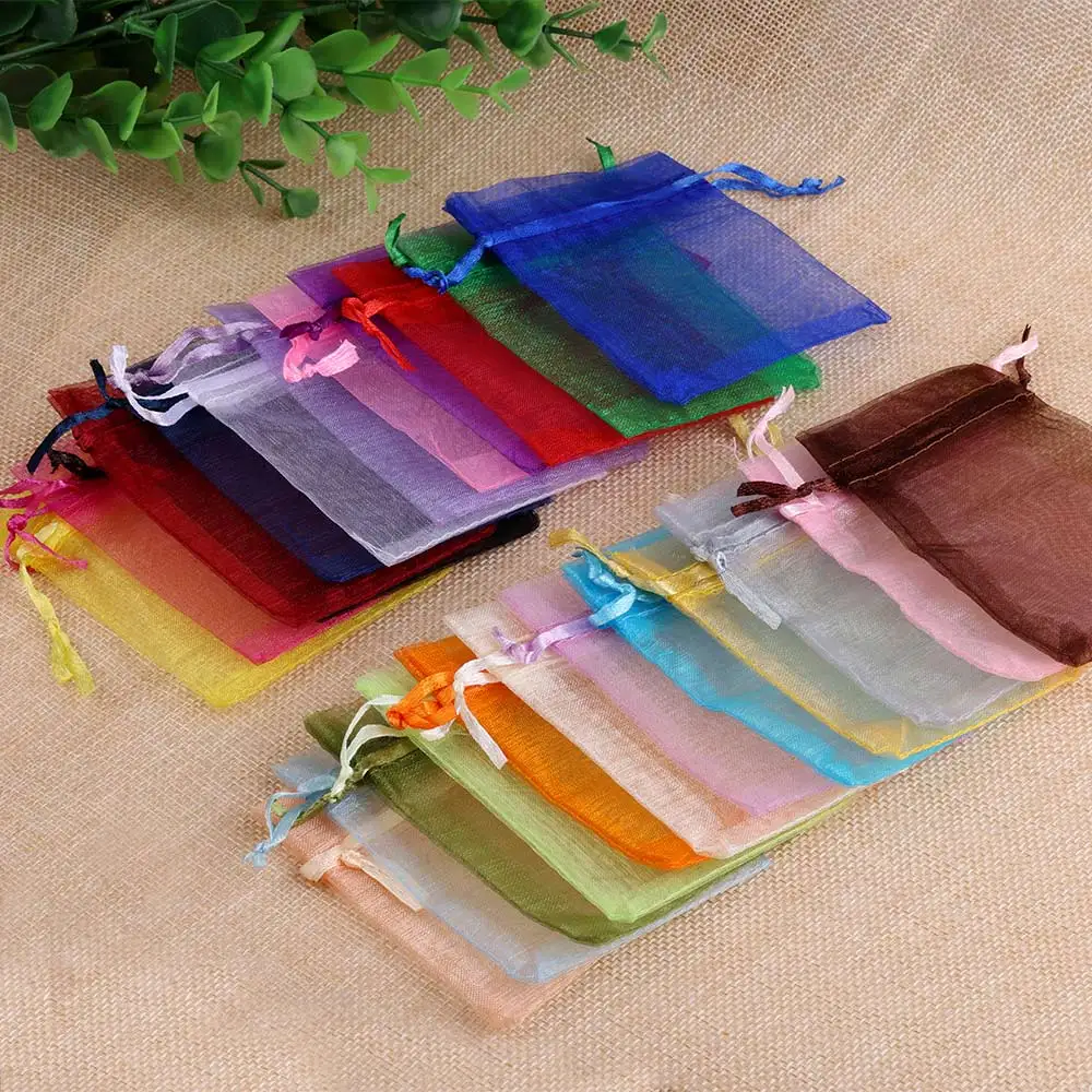 100pcs/lot Organza Bag For Jewelry 24 Colors Drawstring Pouches For Wedding Christmas Candy Gift Bags Jewelry Packing