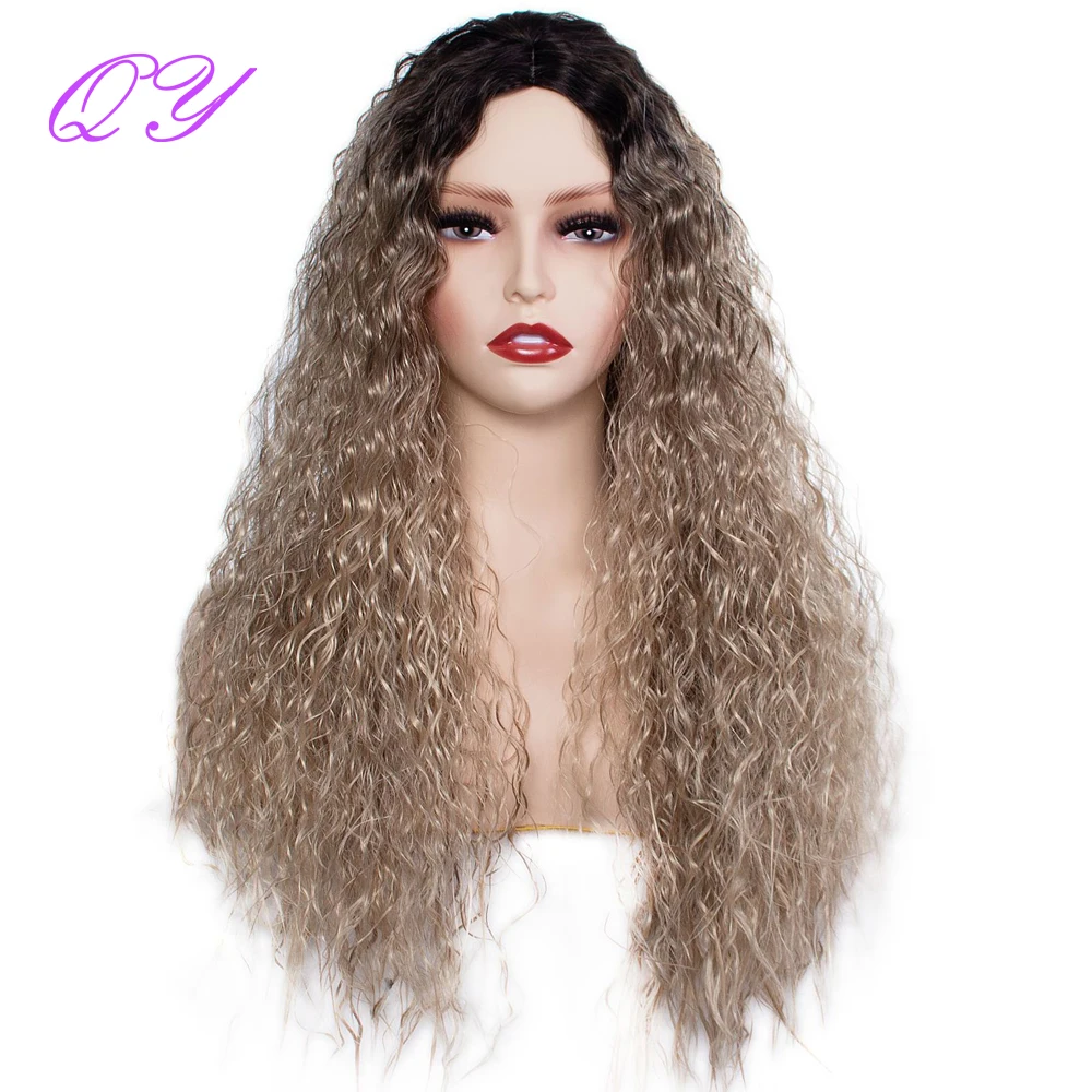 

Natural Synthetic Women's Wig Long Curly Black Ombre Linen Brown Color Women Wigs High Temperature Fiber Daily Wear Ladies Hair