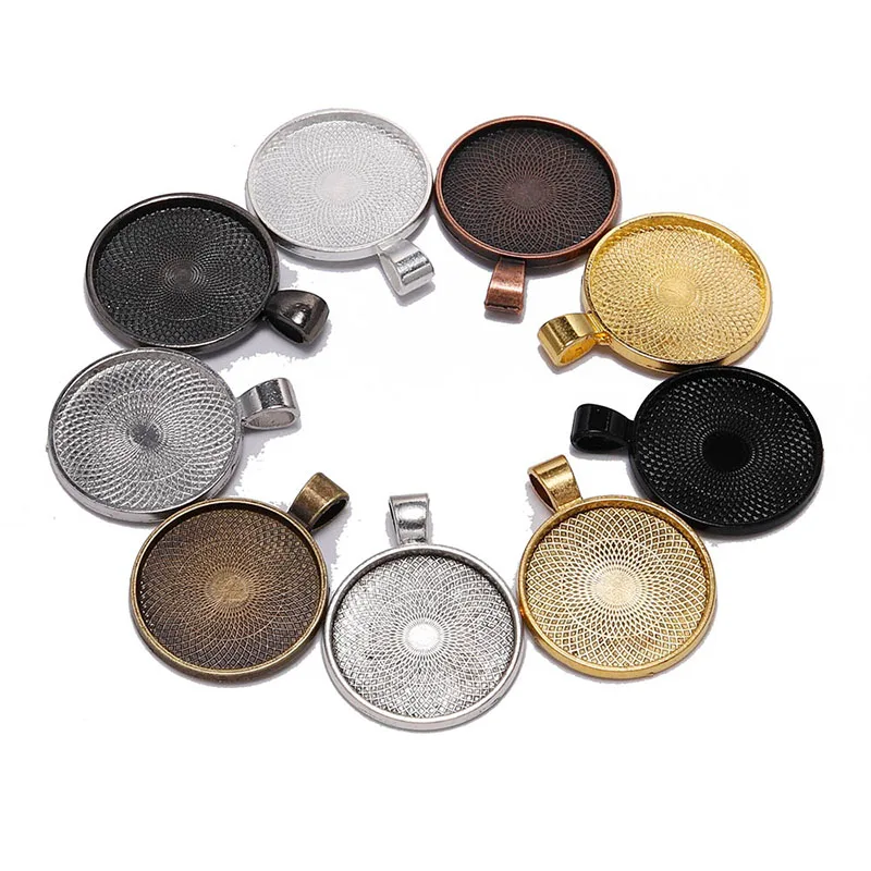10Pcs 20/25/30mm Halskette Anhänger Einstellung Cabochon Cameo Basis Tablett Lünette Blank Für Anhänger Cabochons schmuck Machen Zubehör – Detail 2