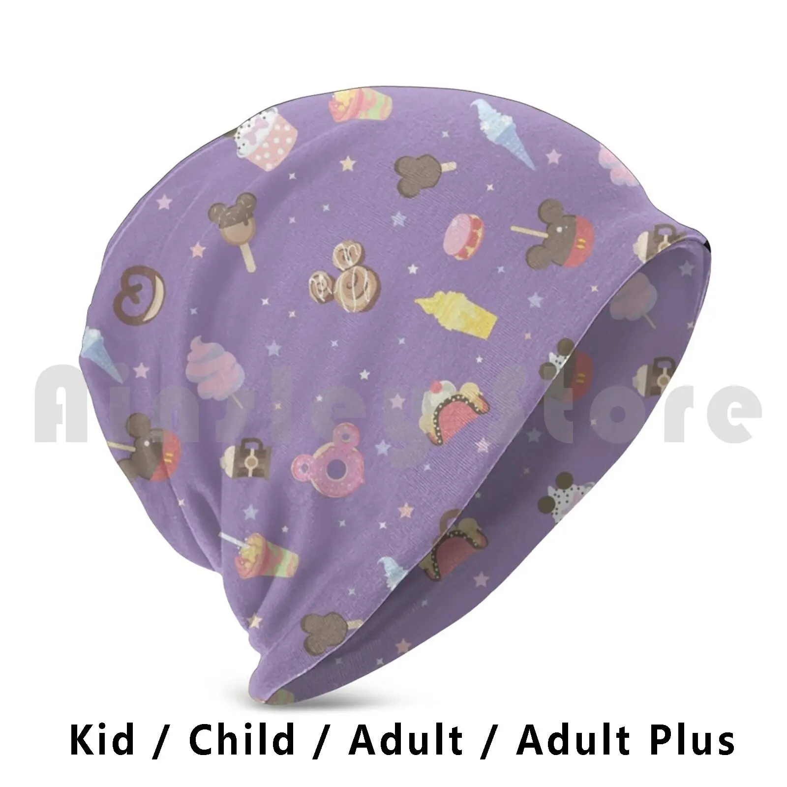 Magic Treats Pastel Pattern , Food And Drinks From Theme Park Beanie Hedging Cap DIY Print Cushion Magical Kingdom Donut