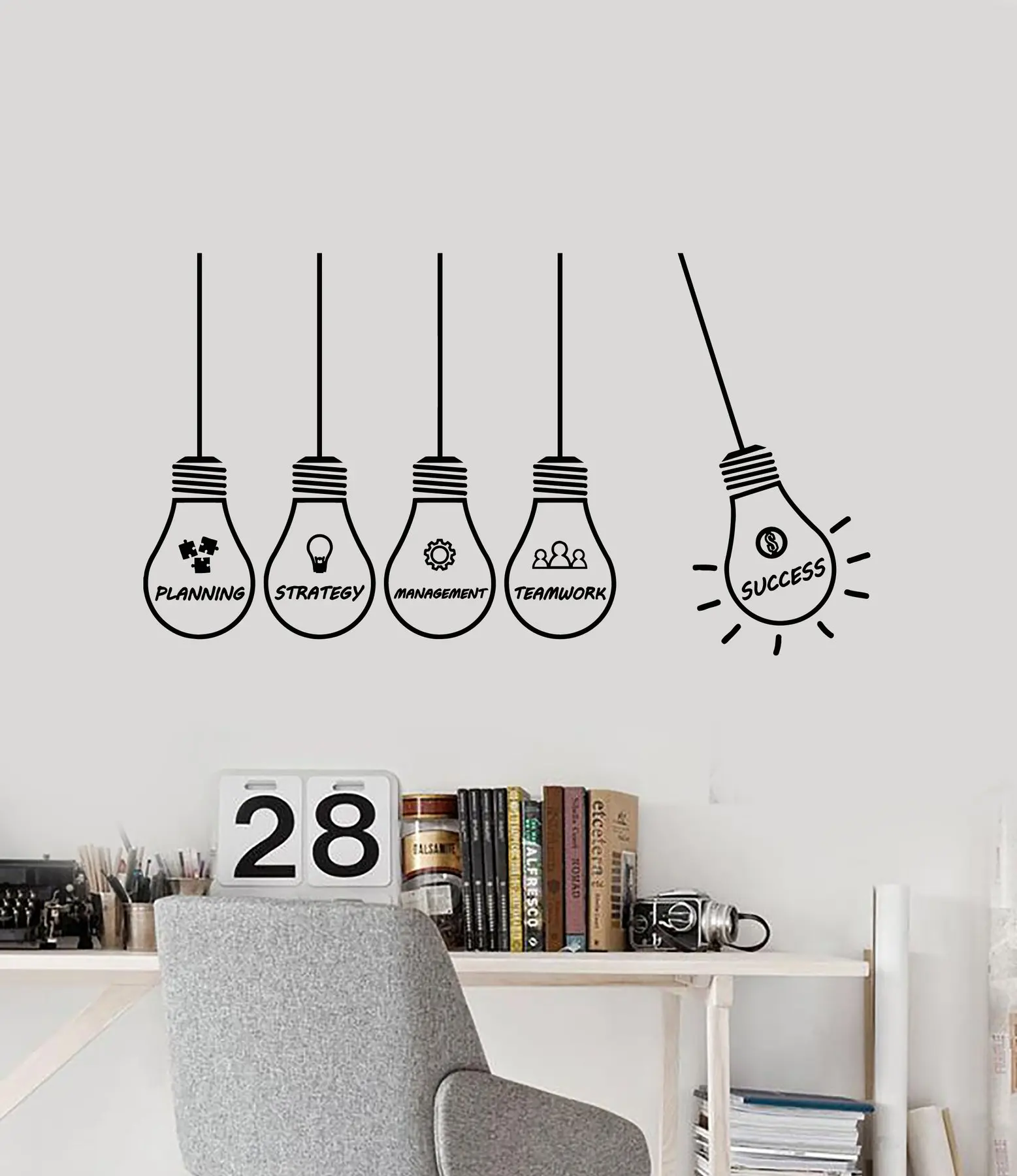 Office Vinyl Detachable Wall Sticker Office Successful Planning Creative Light Bulb Sticker Home Office Study Room Art Decor bg7