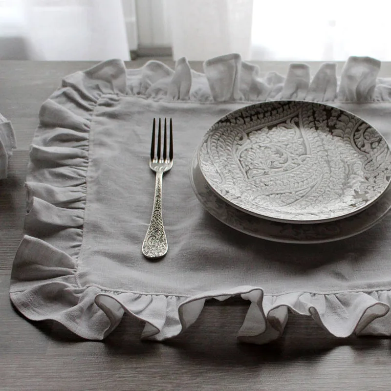 Set of 5 Flounced Cloth Napkins 35X50CM 100% Linen Ruffle Soft For Wedding Decoration Table Decor Party Christmas Decorations