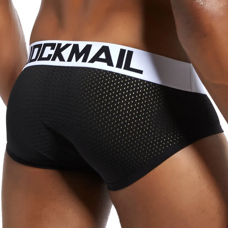 JOCKMAIL breathable mesh men\'s briefs Sexy low waist male underwear white home casual underpants Gym sports shorts