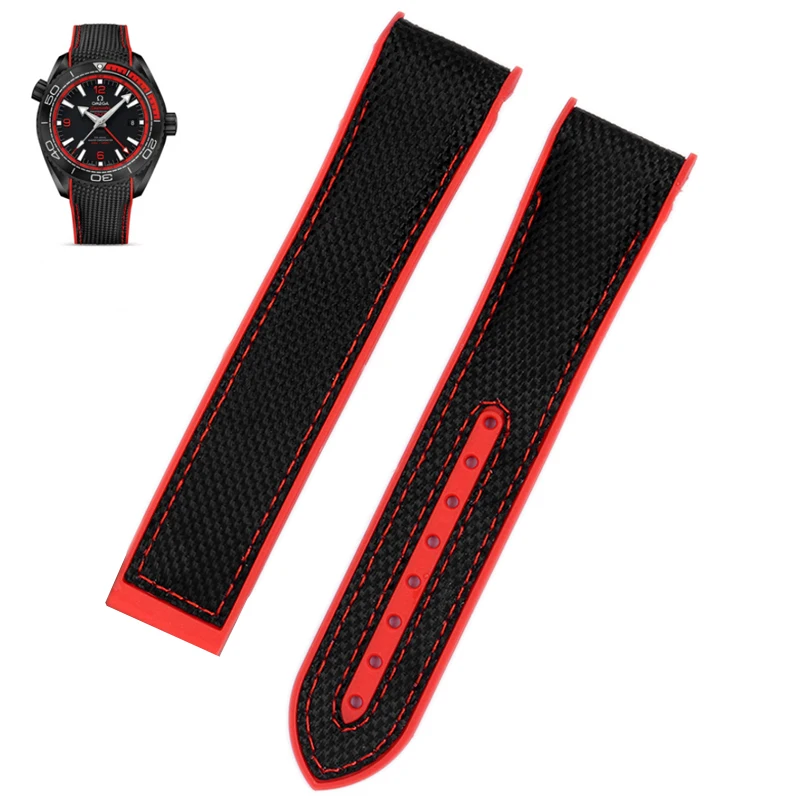 Nylon Rubber Watch Band Fit For Omega Seamaster 300 Planet Ocean 600 Black Canvas Orange Silicone Strap 20mm 22mm