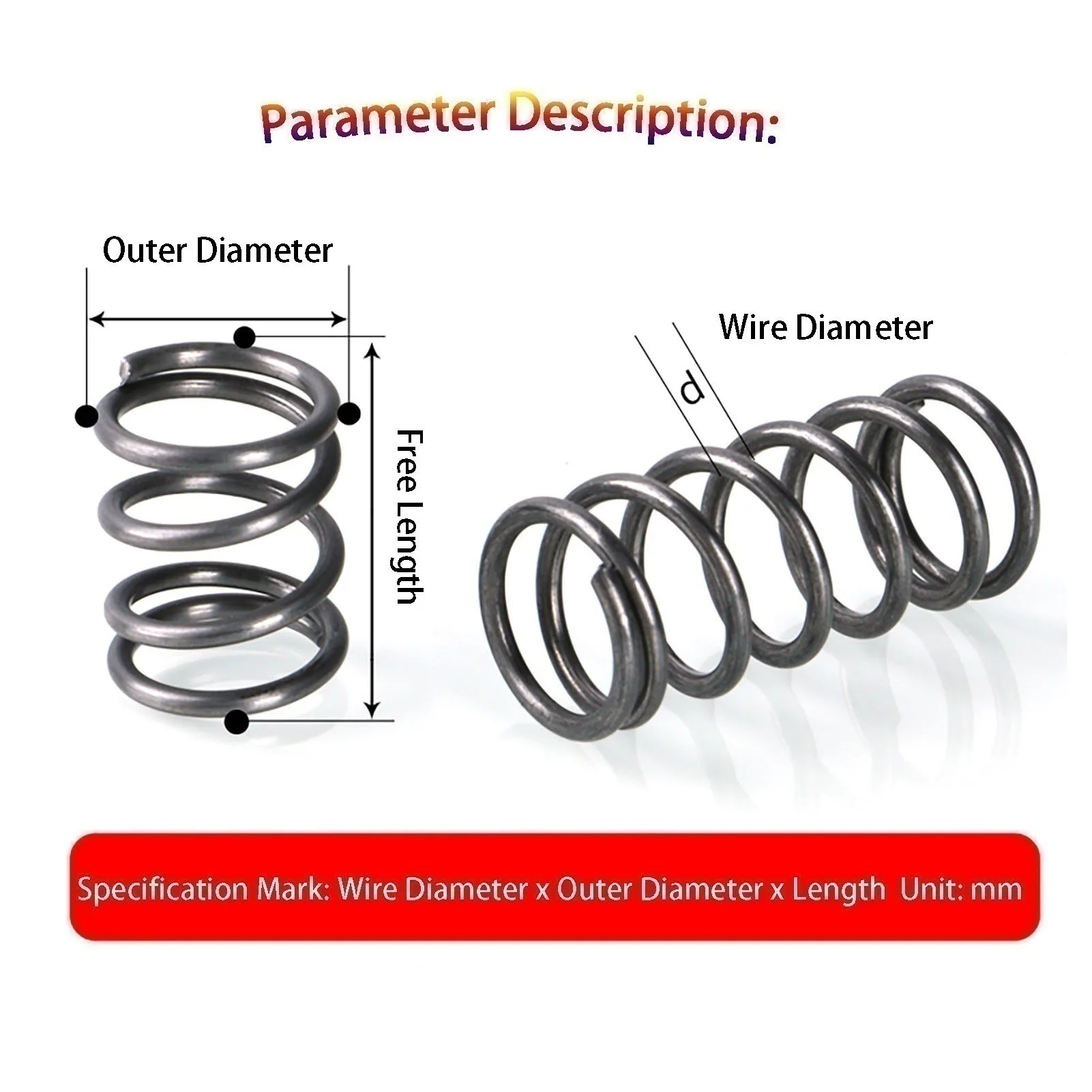 1 Pieces, 300mm Long Compression Spring 6mm Wire Diameter, 28-70mm Outer Diameter, 300mm Length 65MN Compression Spring