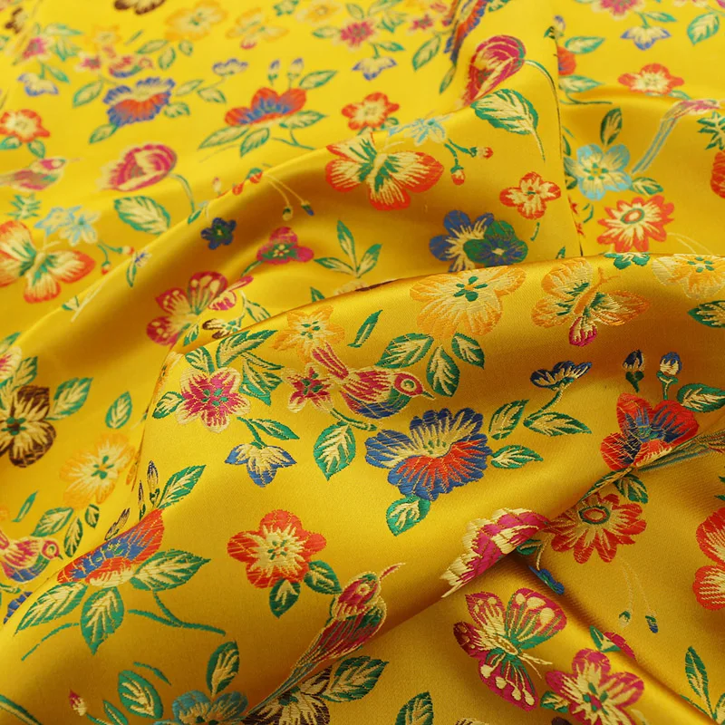 Satin fabric brocade jacquard fabrics flower pattern clothing material for sewing cheongsam and kimono