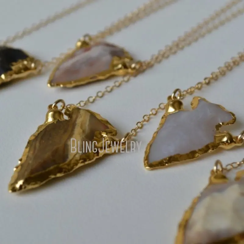 NM38558 Arrowhead Necklace Gold Silver Plated Agate Pendant Bohemian Jewelry Accessories Tribal Gypsy Boho Statement Gift