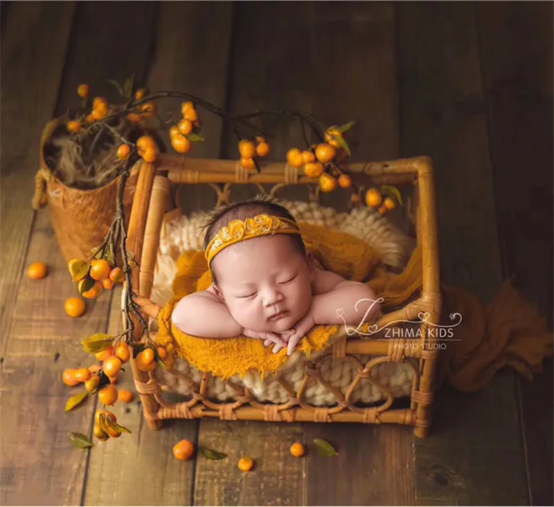 Newborn Photography Props Baby Vintage Woven Basket Photo Shooting Infant Props Container Baby Photography Props Girl Fotografia