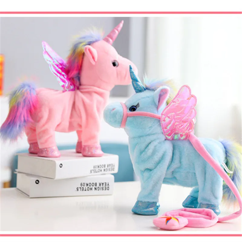 35cm Lovely Electric Walking Unicorn Plush Toy Soft Stuffed Animal Electronic Unicorn Doll Sing the Song for Baby Birthday Gifts