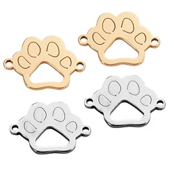 50pcs/Lot Stainless Steel Charm Connector Dog Pet Paw Silver Gold Tone Pendants Jewelry Making DIY For Men Women