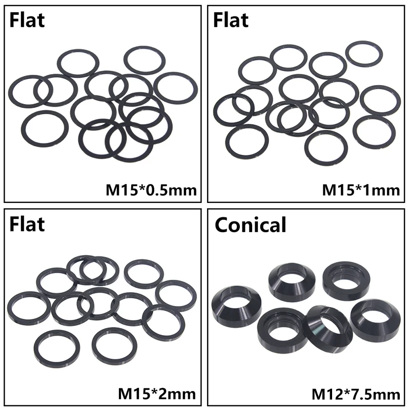 Bicycle Thru Axle Washer M15x0.5mm/1mm/2mm Axle Washers M12x7.5mm Spacer Bike Hubs Tube Shaft Skewers Spacer Flat Conical Washer