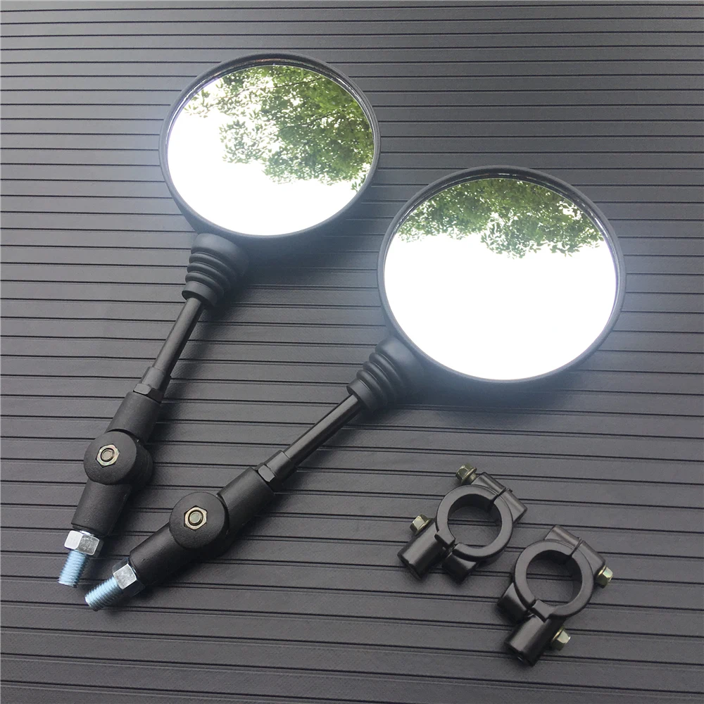 Motorcycle Black Universal 10mm Side Mirror Rearview Mirror Anti-fall Folding Round Mirror