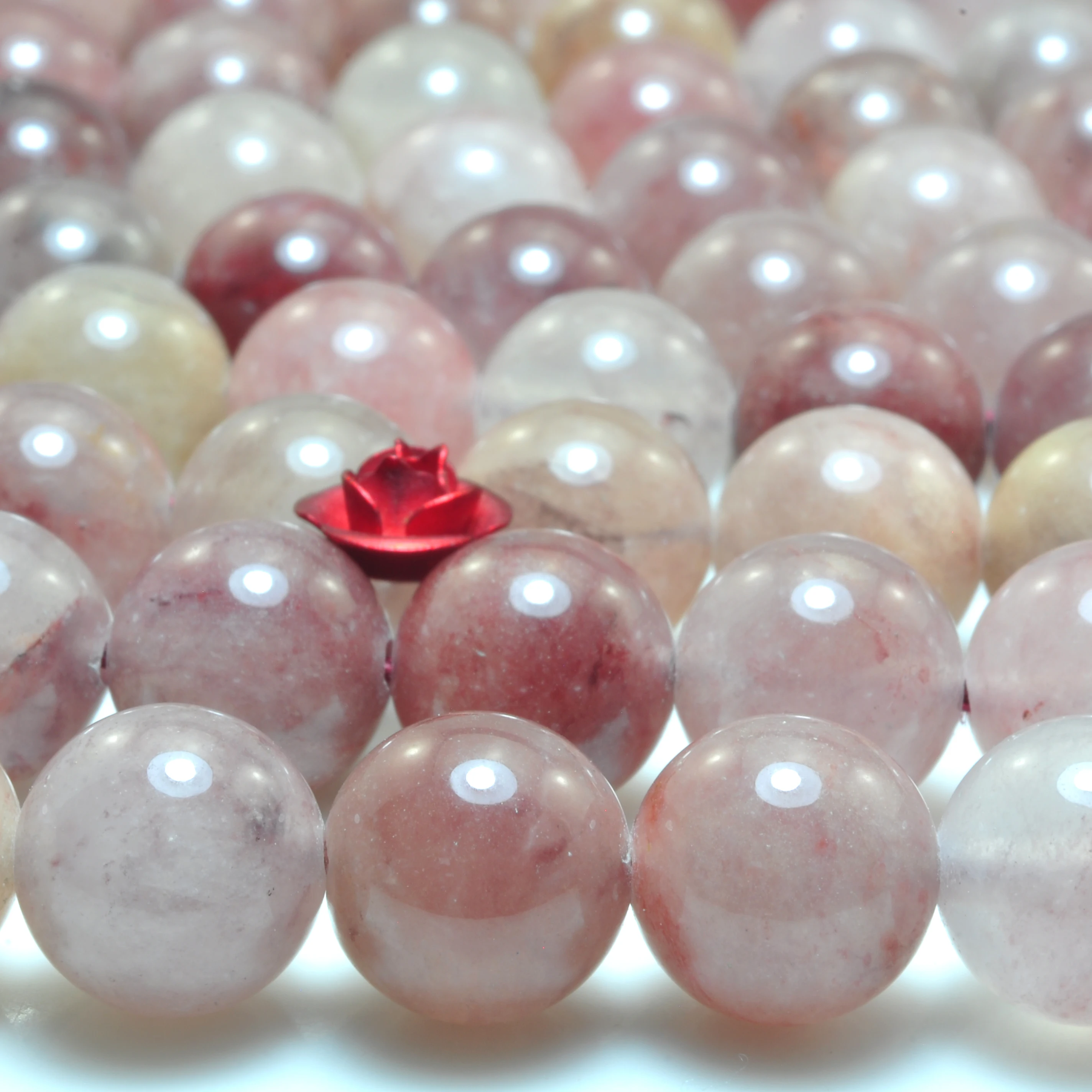 Natural Raspberry Quartz Smooth Round Loose Beads Wholesale Gemstone Semi Precious Stone Bracelet Necklace Diy Jewelry Making