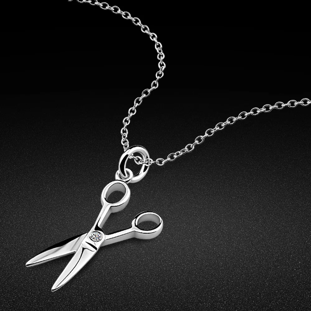 Female 925 sterling silver necklace cute scissors pendant solid silver clavicle chain charm jewelry Valentine's Day present