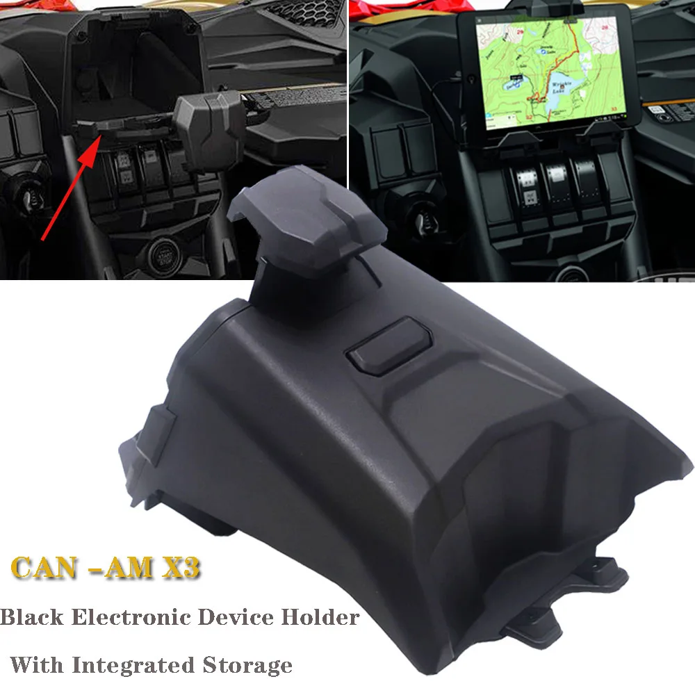 2017 2018 For Can Am Maverick X3 Models Black Electronic Device Holder With Integrated Storage