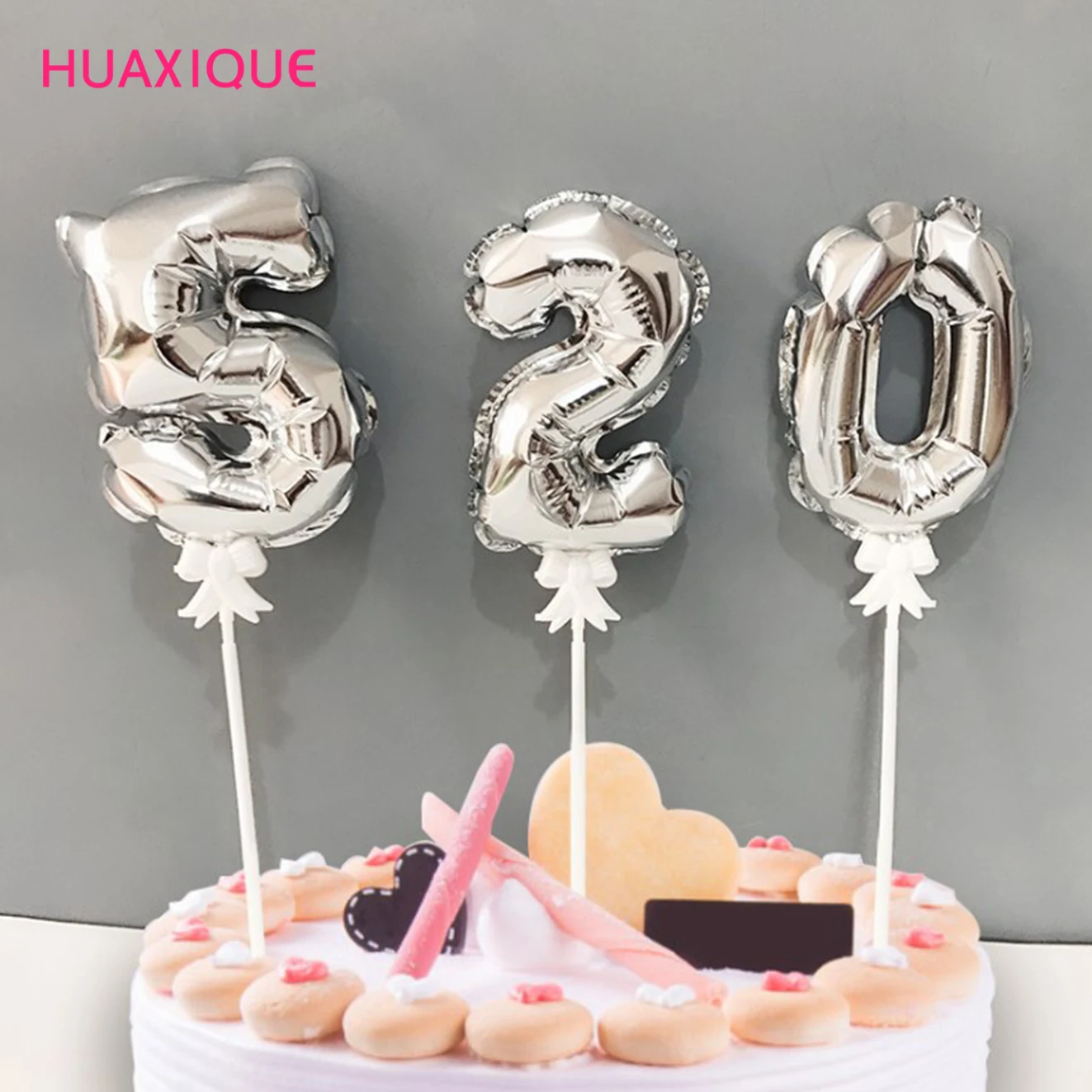 1Pc 7 inch Mini Foil Number Balloons Cake Topper DIY Kids Birthday Cake Flag Wedding Decors Creative Self Inflate Balloons