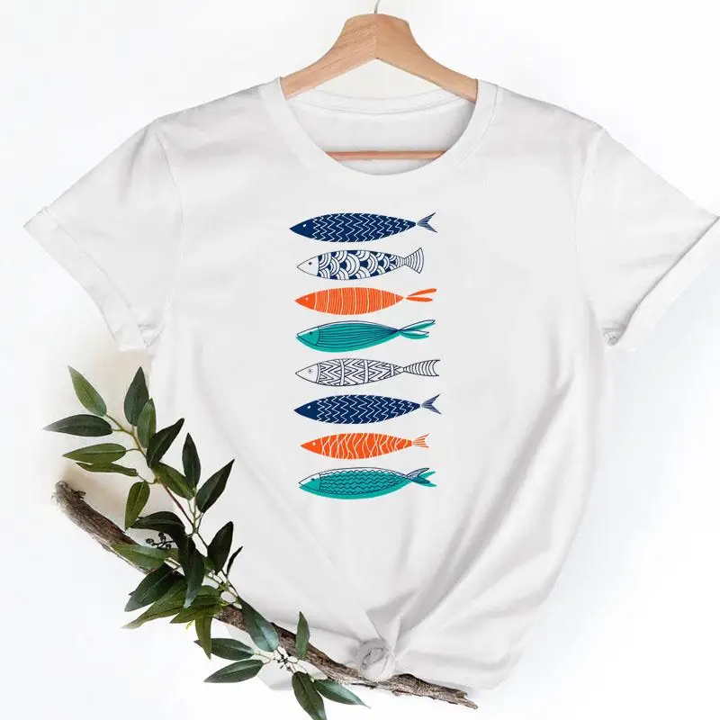 T-Shirt T Fish stampa ad acquerello donna Casual Fashion Tshirt Top donna Lady Clothes magliette grafiche a maniche corte