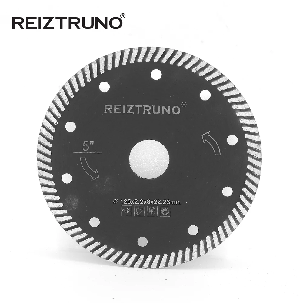 

REIZTRUNO 5" Turbo continuous Diamond Saw Blades For Granite concrete marble Cutting tools, 8 MM Segments,Dry or Use Cutting