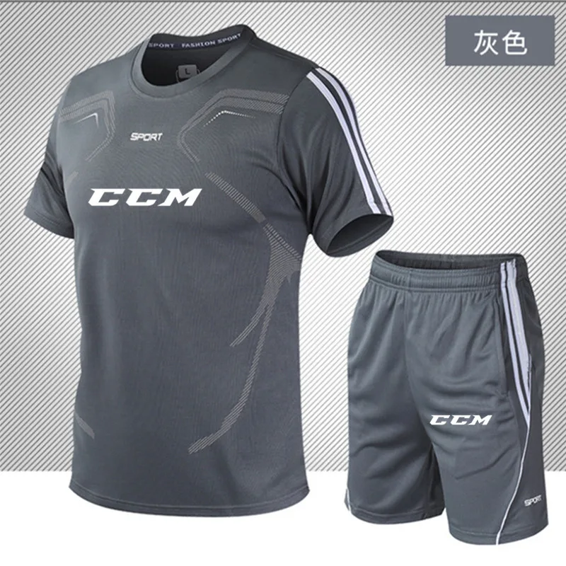 Men\'s T-shirt + Shorts Set Summer Breathable Casual T shirt Running CCM Set Fashion Harajuku Printed Male Sport Suit 2021 New