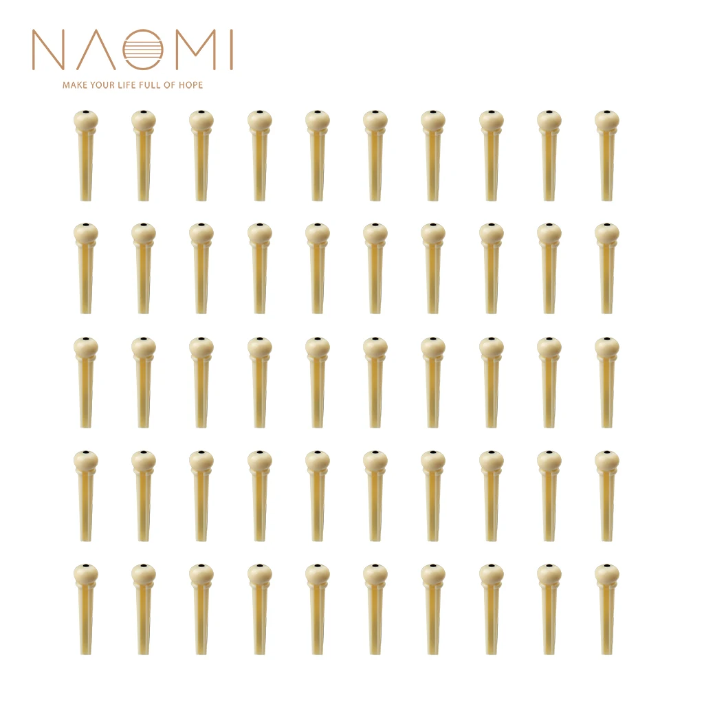 NAOMI 50pcs/set Guitar Bridge Pins ABS Plastic Ivory Like Color w/ Black Dots Inlaied Guitar Accessories Replacement