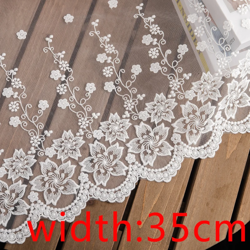 Flower Embroidery Fabric White 35cm Wide Lace Ribbon Diy Crafts Supplies Home Deocr Dress Needlework Sewing Accessories By Yard