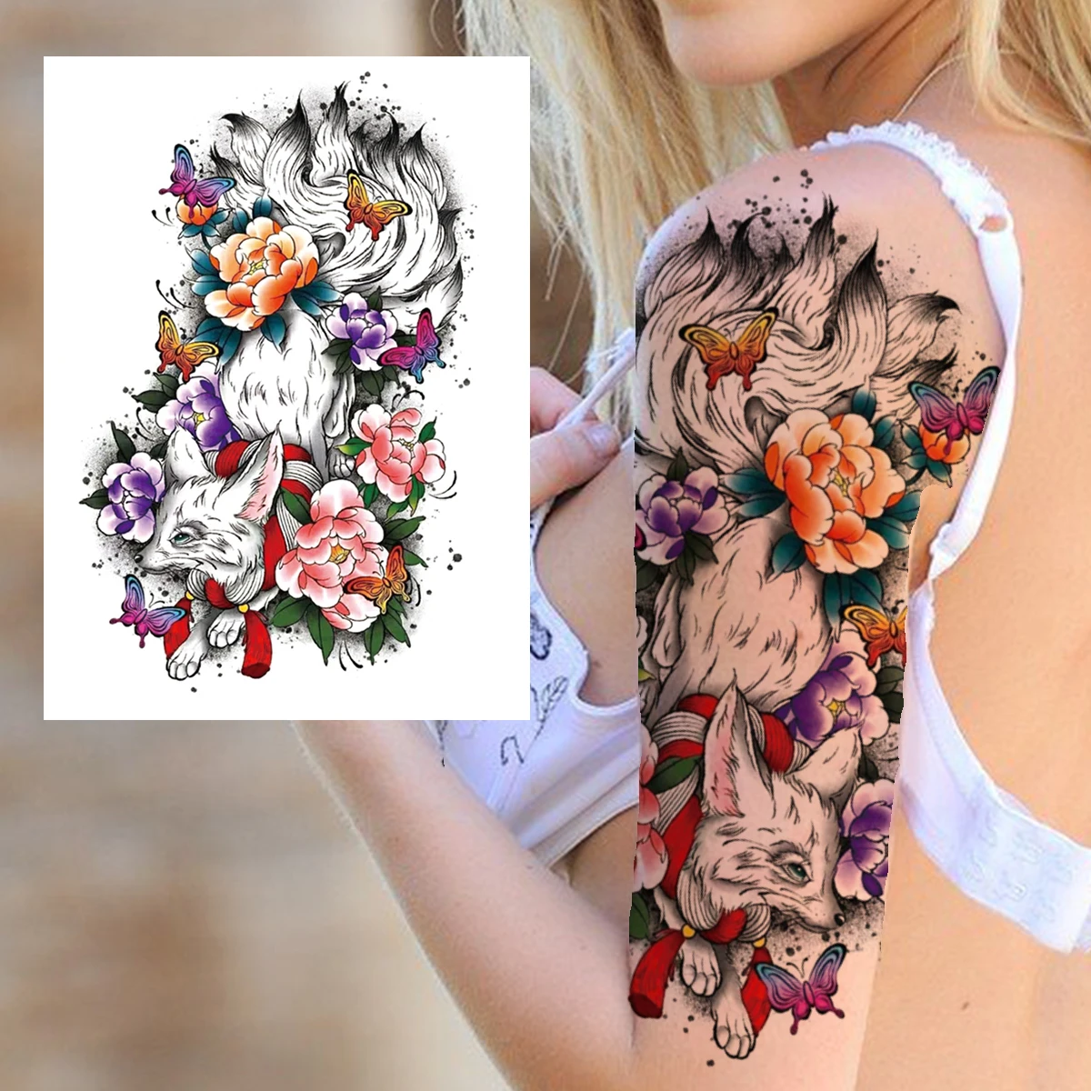 Tatuagem temporária de flor de raposa inteligente para meninas adulto azul lótus geometria tatoos adesivo falso transferência de água tatuagens braçadeira