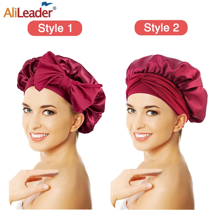 Satin Bonnet Silk Satin Night Sleep Cap Turban 9Color Polyester Elastic Night Sleeping Shower Cap Hair Bonnet Hat Head Cover