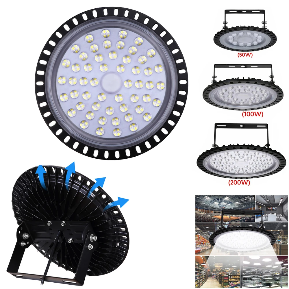 

Workshop Light IP65 Waterproof Led High Bay Light Industrial Lamp Floodlight UFO Garage Warehouse Stadium Lights 50W 100W 200W