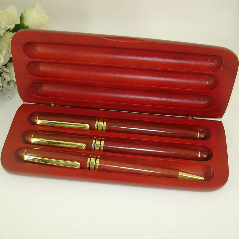 ACMECN Vintage Wood Ball Pen & Founta Sets Rosewood Gold trim with Wood Pencil Box packing Luxury Roller Pen and Pen Sets