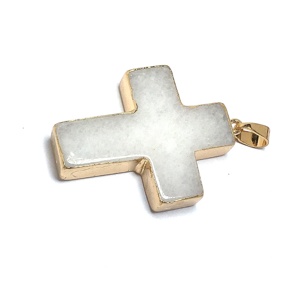 Natural Agates Pendant Quartz Cross Pendants Charms for Necklace Making DIY Accessories Jewelry Findings Wholesale