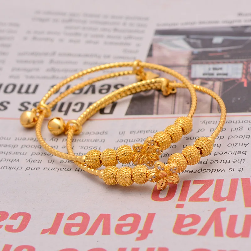 1pcs Ethiopian Arab Africa Jewelry Flower Bangles For Baby / Kids Gold Color Bracelet Circlet Jewelry Children Gifts