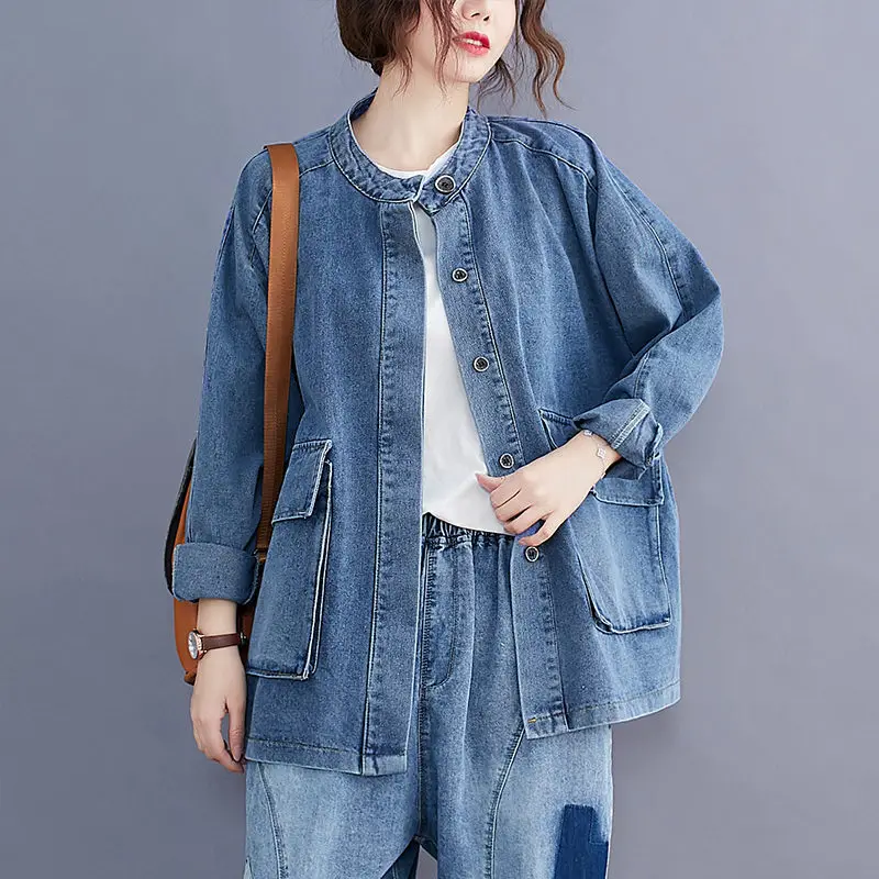 

Extra Large Women's 2021 Spring Autumn New Korean Loose Denim Jacket All-Match Big Pockets Tide Jaqueta Jeans Feminina zh1064