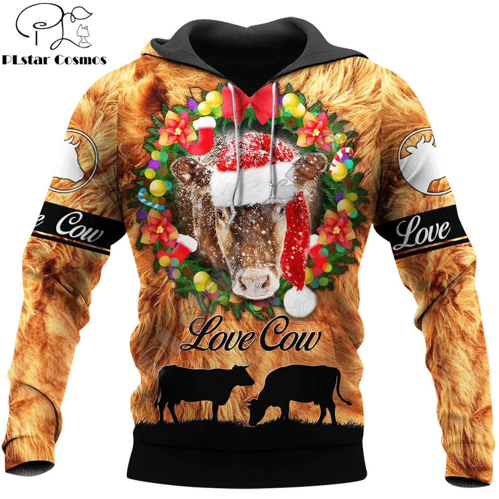 

2021 Autumn Mens Hoodie cute Cow Christmas 3D All Over Printed hoodies and Sweatshirt Unisex Casual Stree Sportswear DW774