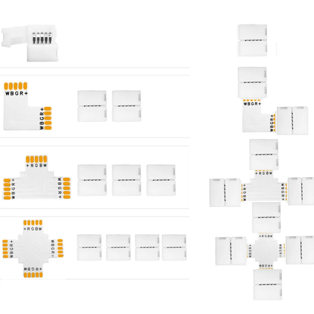 

LED Strip Solderless Accessories 2/3/4/5PIN T/L/X Corner Connector WS2812 WS2811 WS2815 RGB RGBW RGBWW LED Strip Light 10mm Wide