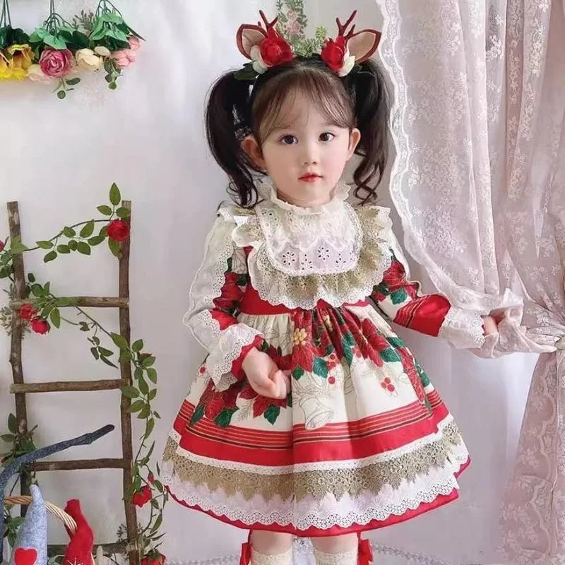 

Customized Spanish Girls' Autumn Winter New Christmas Dresses Children's Lolita Dresses Princess High-end Catwalk Dresses Aramex