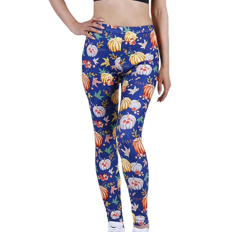 YSDNCHI Christmas Pumpkin PrintingWomen Leggings Sexy Workout Pants High Waist Elastic Polyester Stretchy Fitness Leggins