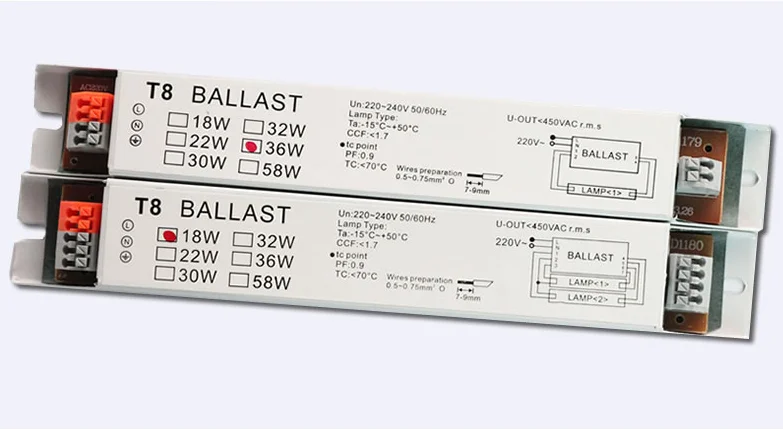 220-240V AC 2x18W 2x30W 2x36W 2x58W Wide Voltage T8 Electronic Ballast Fluorescent Lamp Ballasts