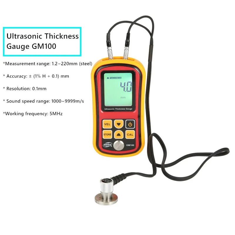 GM100 Digital Ultrasonic Thickness Gauge 1.2~225mm Voice Sound Velocity Meter 1000-9999 m/s Metal Glass Measuring Instruments